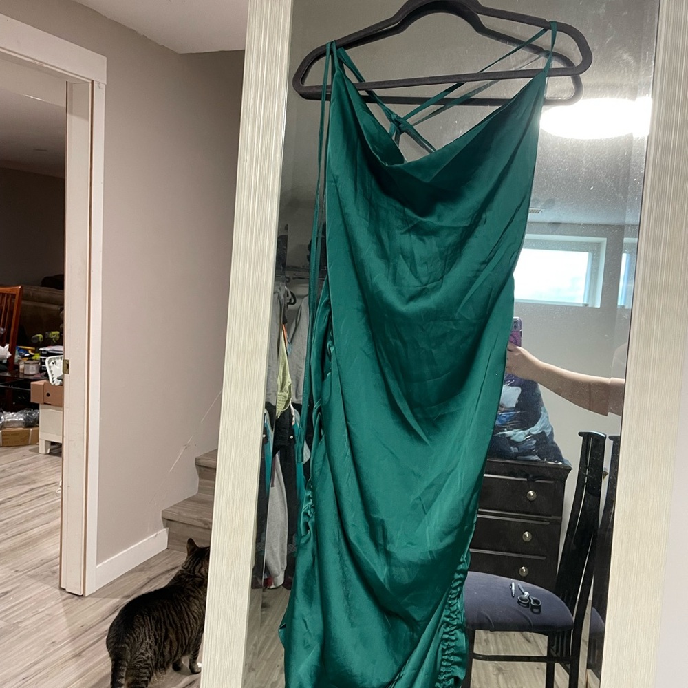 Elegant Club L London Green Satin Dress